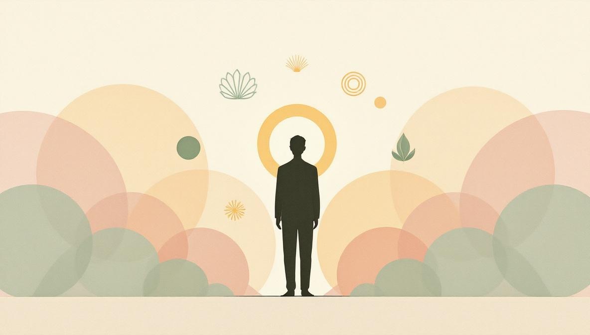 Silhouette umana con alone dorato che rappresenta il percorso verso la professione olistica — illustrazione editoriale