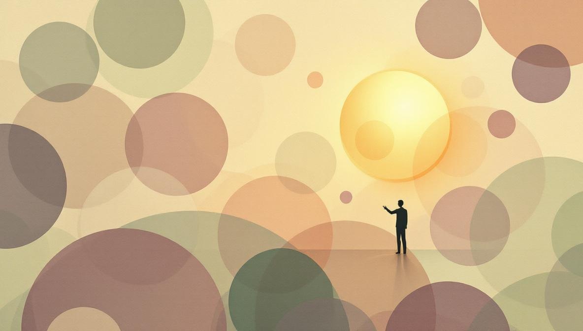 Illustrazione di una silhouette con una cascata di cerchi numerici che convergono verso un punto luminoso