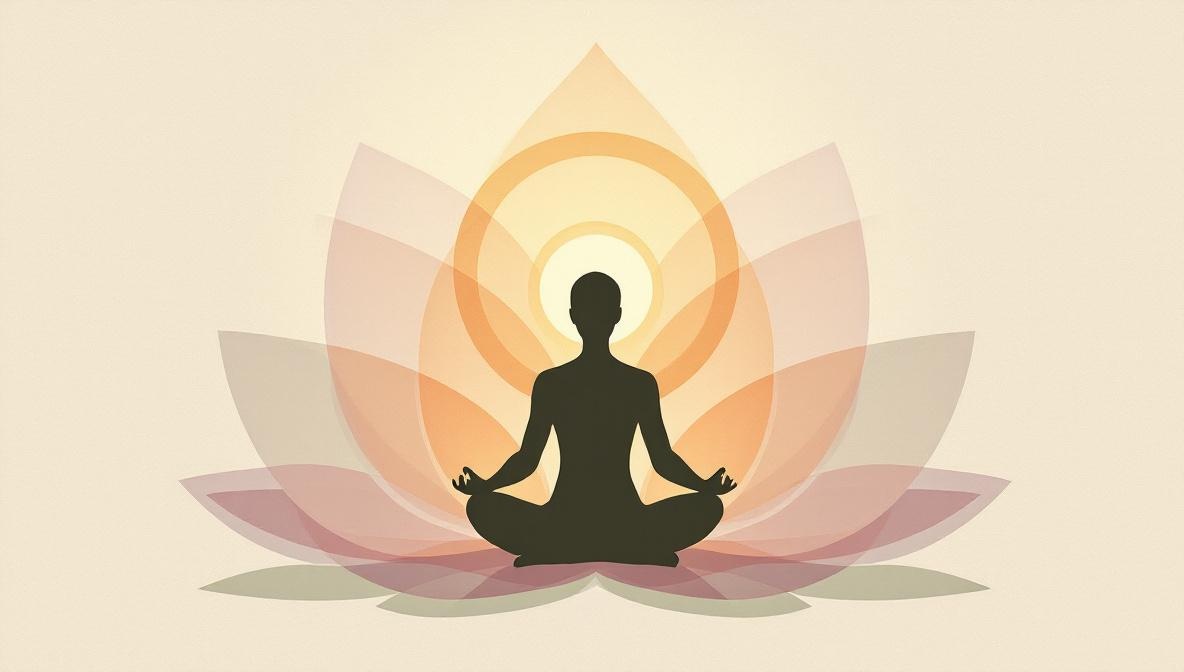 Illustrazione di una silhouette in meditazione circondata da petali di loto con numeri — mandala numerologica