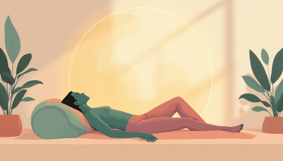 Silhouette distesa avvolta da onde di energia morbida — illustrazione editoriale