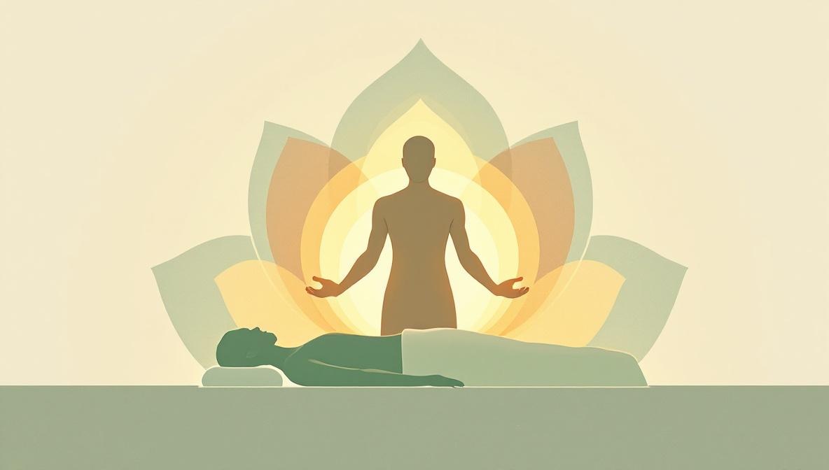 Reiki practitioner channelling energy — editorial illustration